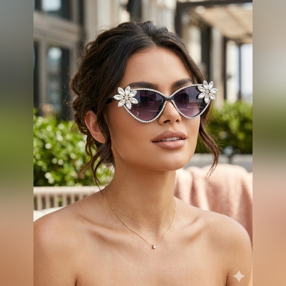 Dolls Kill Accessories - SUNGLASSES🤣Sophisticated😻 Glam Floral Rhinestone Sunglasses😺